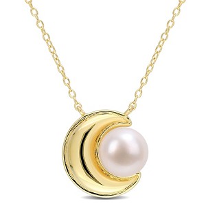EVERLY JEWELRY | Yellow Plated Sterling Silver 8-8.5mm Cultured Freshwater Pearl Crescent Moon Pearl Pendant with Chain - 17 in - 1 of 4