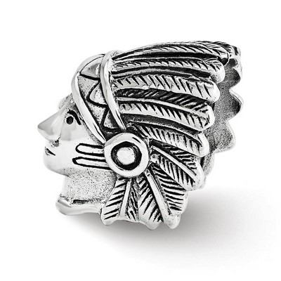 Black Bow Jewelry Antiqued Sterling Silver 3D Chief in Headdress Bead Charm