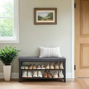Shoe Bench, Entryway Shoe Rack with Foam Padded Seat, Linen, Metal Frame - Ideal for Living Room and Hallway - 1 of 4