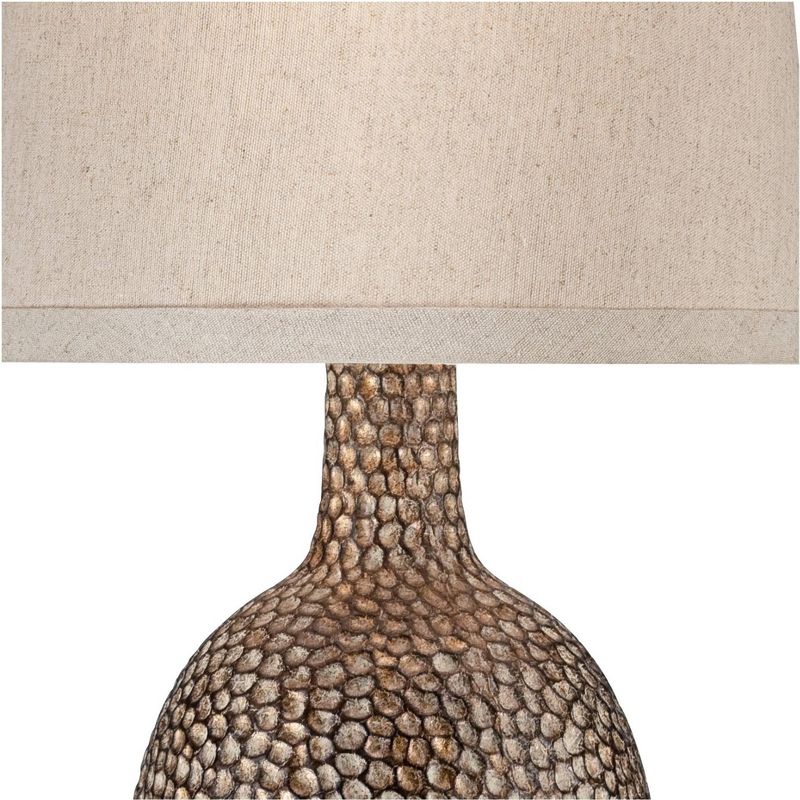 360 Lighting Chalane Rustic Accent Table Lamp 23 1/2" High Antique Bronze Hammered Texture Natural Beige Linen Shade for Bedroom Living Room Bedside, 3 of 7
