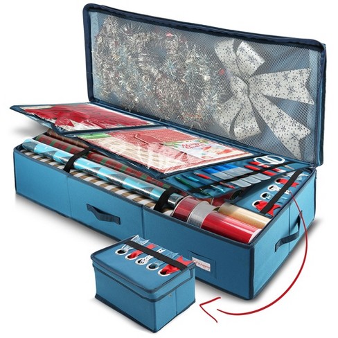 Hearth & Harbor Christmas Wrapping Paper & Holiday Accessories Storage  Container with Extra Flap & Removable Ribbon Box