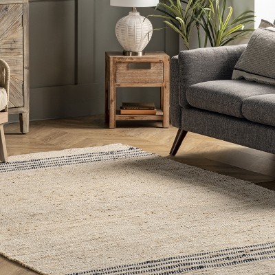 Meadow Natural Jute Flatweave Rug with Blue Stripes