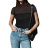 Womens Tops Mesh Panel Mock Neck Fitted Short Sleeve Top - 2 of 3