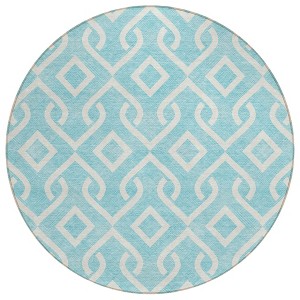 Aqua And Ivory Geometric Washable Indoor Outdoor Area Rug - 1 of 4