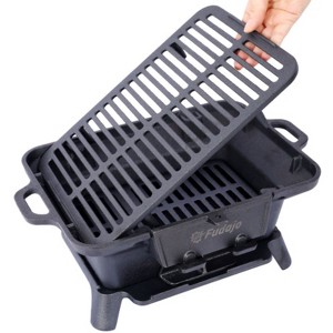 SEVOBAL Outdoor Grills, Griddles and Smokers Oval Cast Iron Hibachi Grill, Portable Charcoal Grill for Outdoor Cooking, Black, 17"*12"*9.9" - 1 of 4