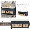 PAGED Chic Acacia Storage Bench with 3 Drawers & Wicker Baskets, Entryway Ottoman with Storage & Removable Cushion, Shoe Bench for Living Room - 4 of 4