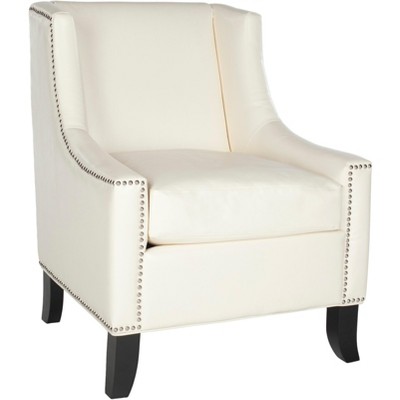 Contemporary White Faux Leather Arm Chair with Silver Nailhead Trim