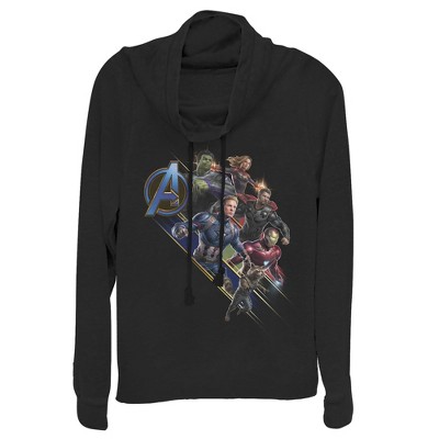 Juniors Womens Marvel Avengers: Endgame Hero Streaks Cowl Neck Sweatshirt