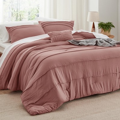 3/4 Pcs Pinch Pleat Bed Solid Comforter & Pillowcases Bedding Set
