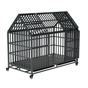 FURNIinspire Pet Crates and Houses 52 Inches Premium Heavy Duty Dog Crate with Removable Top and Wheels for Large Breed Dogs, Black, 45"*29.5"*52" - 1 of 4