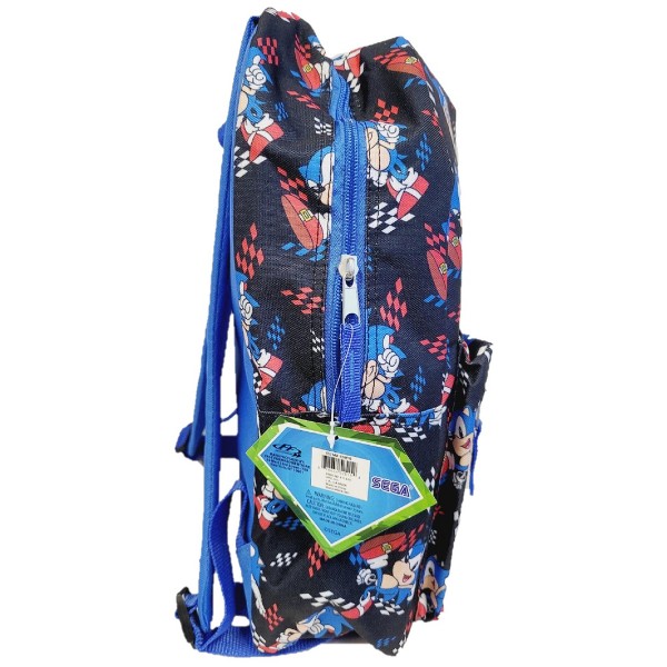 Mochila escolar de 16 pulgadas para niños de Sonic the Hedgehog con estampado completo en negro, bolsillo frontal pequeño y bolsillos laterales de malla 2