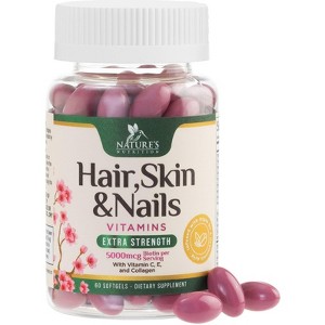 Hair Vitamins Women 5000mcg - Biotin, Collagen & PABA, Womens Hair Growth, Skin, Nails & Keratin Support - 60 Softgels By Nature's Nutrition - 1 of 4