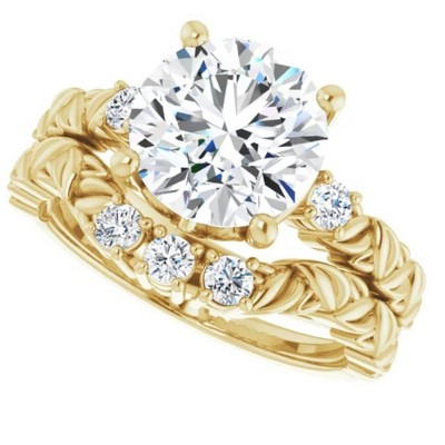 Pompeii3 2 1/2Ct Diamond & Moissanite Petite Leaf Accent Engagement Set in 10k Gold