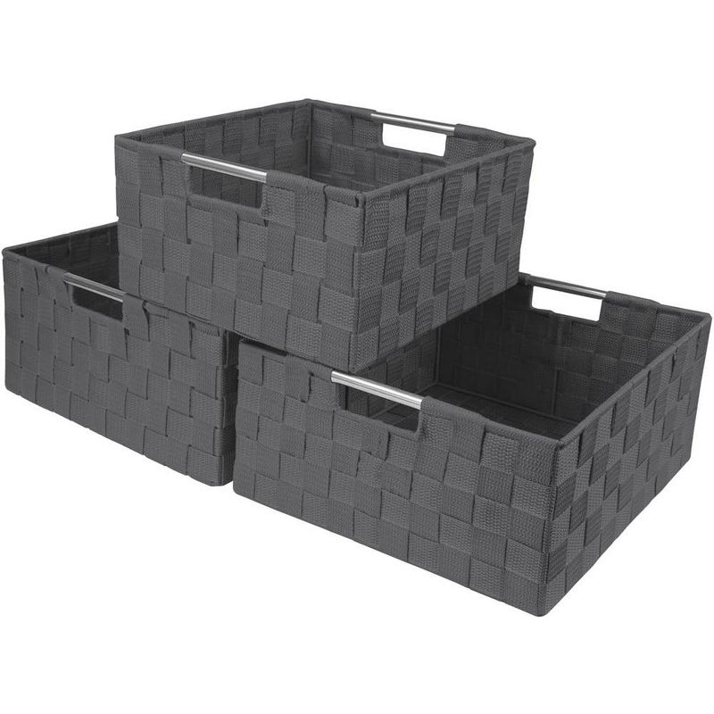 Sorbus 3 Piece Stackable Woven Basket Organizer Set with Built-In Carry Handles - Stylish Storage for any room in the household (Gray), 1 of 7
