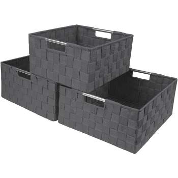 Sorbus 3 Piece Stackable Woven Basket Organizer Set with Built-In Carry Handles - Stylish Storage for any room in the household (Gray)