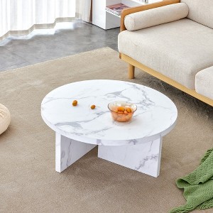 31.4-Inch Round Coffee Table, Modern Aesthetic Circle Coffee Table, Sturdy Leg Support, Easy Assembly, Sofa Side Table - 1 of 4