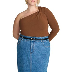 ELOQUII Elements Women's Plus Size One Shoulder Long Sleeve - 1 of 2