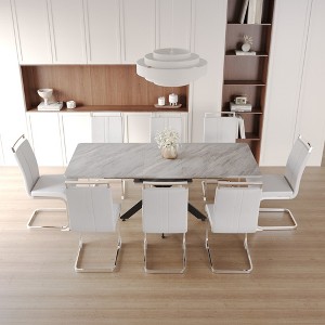 9-Piece Extendable Dining Set with Rectangle Kitchen Table and 8 C-shaped Tube Armless Chairs - 1 of 4
