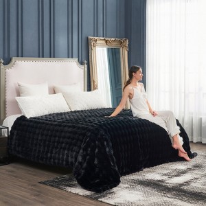 Cozy Bliss Bubble Faux Fur Throw Blankets, Plush Soft Thick Blanket for Sofa, Bedroom, Living Room - 1 of 4