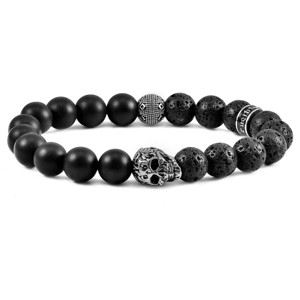 Crucible Men's Skull with Lava and Matte Onyx Stone Beads Stretch Bracelet - 1 of 4