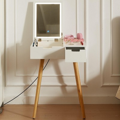 Small Makeup Vanity Table, Dresser Desk with 2 Drawers , Flip Top Mirror Organizer, Makeup Dressing Table for Bedroom