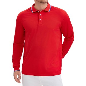 INSPIRE CHIC Men's Classic Regular Fit Solid Color Long Sleeves Business Golf Polo Shirt - 1 of 4