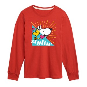 Boys' - Peanuts - Snoopy Woodstock Stylin Long Sleeve Graphic T-Shirt - 1 of 4