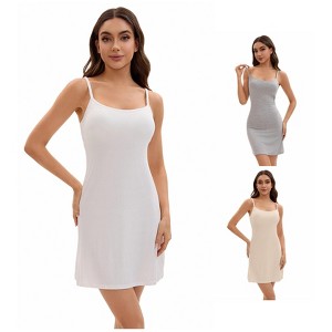 INSPIRE CHIC Women's 3 Packs Adjustable Spaghetti Strap Underdress Full Slips with Built-in Bra Shapewear - 1 of 4