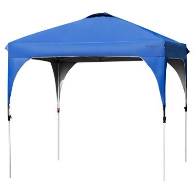 Tangkula Pop-up Canopy Tent 8’ x 8’ Height Adjustable Commercial Instant Canopy w/ Portable Roller Bag Blue/ White/ Grey