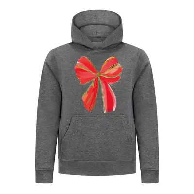 Everyday Kids Christmas Collection Festive Red & Gold Bow Girls Pullover Hoodie – Holiday Sweatshirt - Charcoal Gray