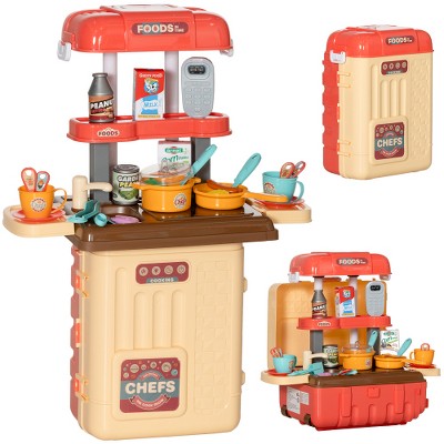 Hachikiko 3-in-1 Kids Play Kitchen Set- Foldable Pretend Kitchen with 36PCS Accessories, Convertible to Table & Travel Case, Toddler Toys Ages 3-6