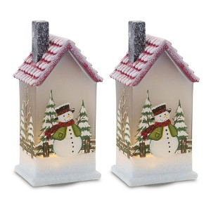 Melrose Lighted House with Snowman (Set of 2) - 1 of 3