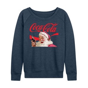 Women's - Coca-Cola - Santa Closeup Coca Cola Logo Lightweight French Terry Wide Neck Long Sleeve Shirt - 1 of 4