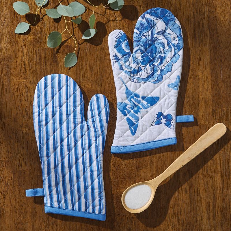 Patricia Heaton Home Blue Florals And Flitters Stripe Oven Mitt, 2 of 5