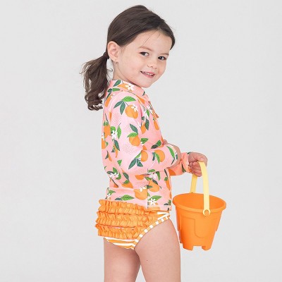 RuffleButts Girls Long Sleeve Zipper Rash Guard Bikini - Orange You The Sweetest, Size: 6 — фото 6
