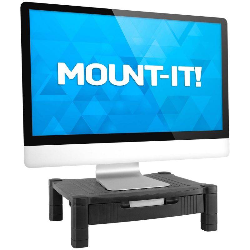 Mount-It! Monitor Riser with Drawer | Height Adjustable Monitor Stand with Sliding Three-Row Storage | Riser for Computer Screen, Printer, or Laptop, 2 of 9