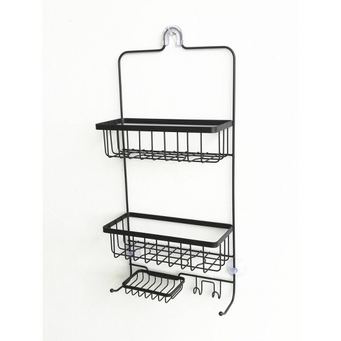 iDesign Everett Matte Black Push-Lock Suction Shower Caddy