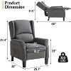 AMERLIFE Pushback Recliner Chair, Modern Fabric Wingback Armchair with Storage Pockets and Wood Legs, Linen, Dark Grey - 2 of 4