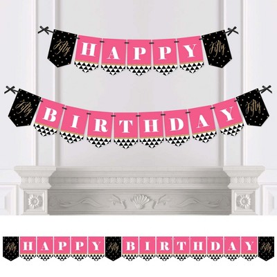 Big Dot of Happiness Chic 50th Birthday - Pink, Black and Gold - Birthday Party Bunting Banner - 50th Party Decorations - Happy Birthday