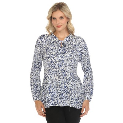 Women's Printed Peasant Blouse-White Mark
