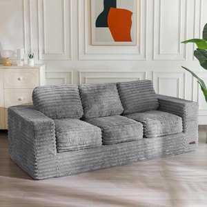 MAXYOYO 3-Seater Boneless Sofa Couch in a Box, Modern Faux Fur Sofa for Living Room, Soft High-Density Foam Couch with Pillows - 1 of 4