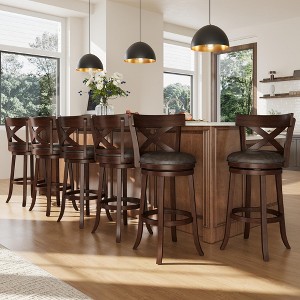 Captiva Designs 30 inch Swivel Bar Stools with Faux Leather Upholstered Seat & Rubberwood Frame & Wrap-Around Footrest - 1 of 4