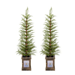 NAYSAYE 4FT Artificial Christmas Tree Set of 2 with PE Needles and Gold Potted Stand for Holiday Home Decor, Green, 17.7"*17.7"*47.2" - 1 of 4