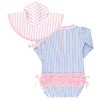 RuffleButts Seersucker Long Sleeve Rash Guard One Piece & Hat Set - 2 of 4