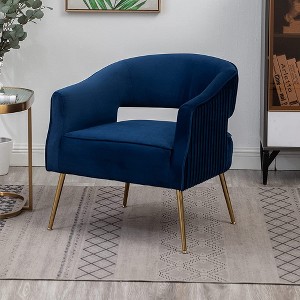 SEYNAR Modern Tufted Velvet Accent Chair with Wingback, Arms, and Metal Gold Legs for Living Room or Bedroom,Blue, 27.6"D x 28.3"W x28.3"H - 1 of 4