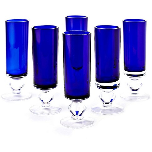 Blue Iridescent Champagne Glass Flutes, Set of 4