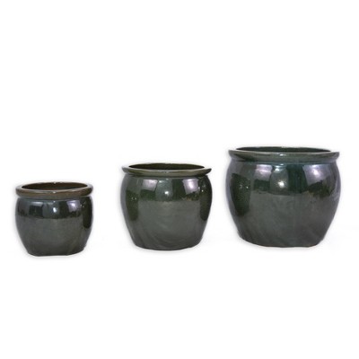 Wooakway 15" Dia Outdoor Indoor Ceramic Planter Pot Decorative Planter with Drainage Hole Patio Flower Pot