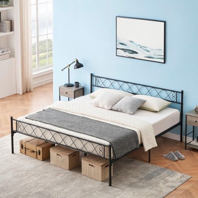 Bed Frame with Headborad & Footboard,  Sturdy Metal Platform Bed Frame with Iron-Art Sweet Hear