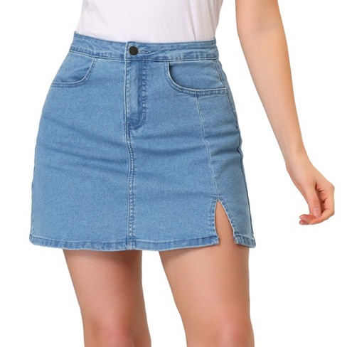 Allegra K Women's Denim Skirt High Waist Bottom Front Slim Fit Mini Jean  Skirts : Target