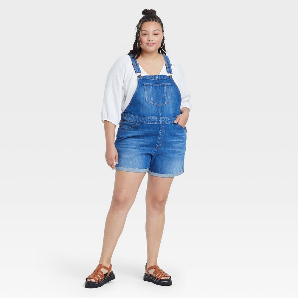 size 18 Women's Plus Size Denim Shortalls - Ava & Viv Medium Wash 18W, Blue